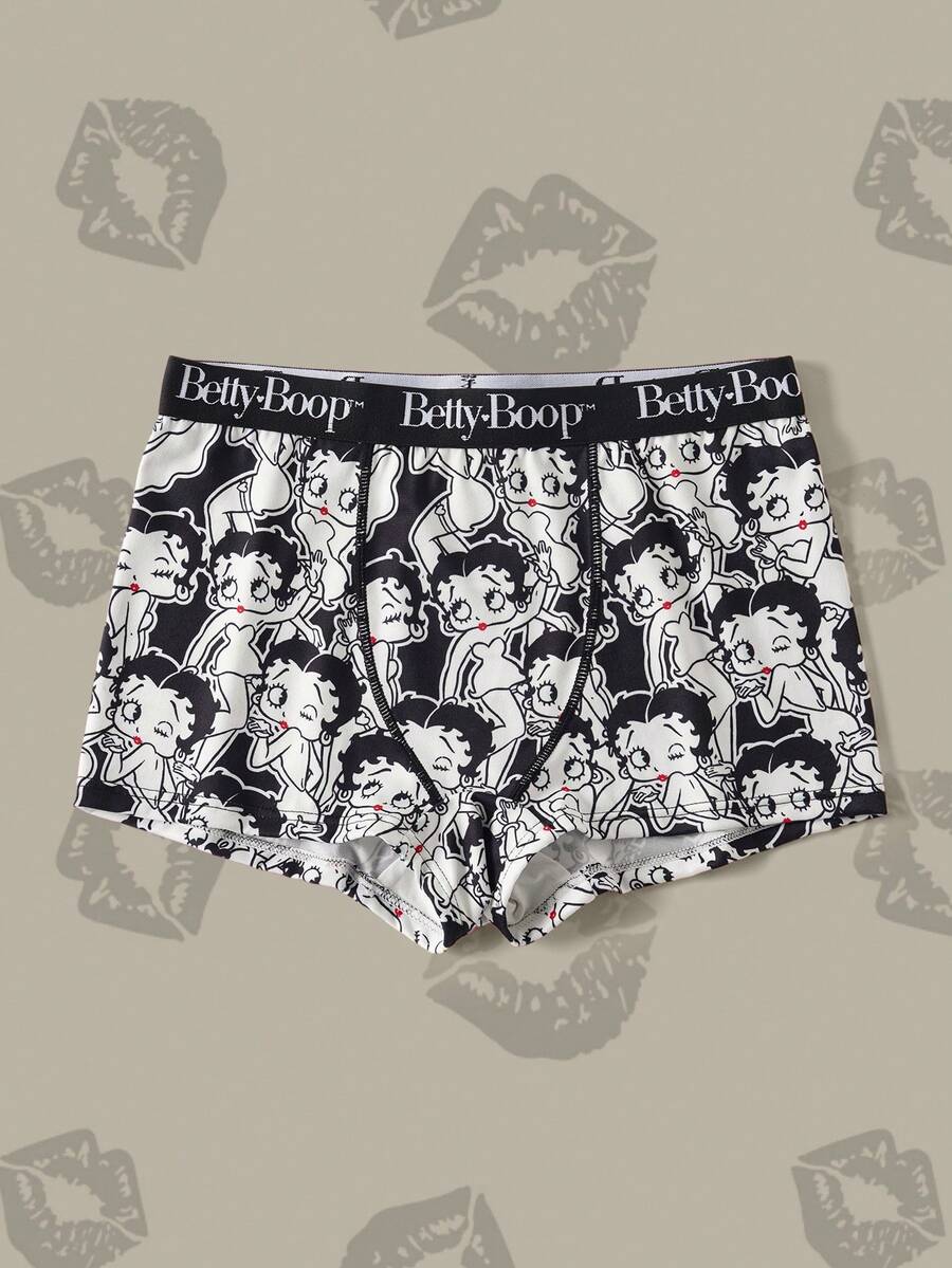 Betty Boop x SHEIN 女款字母腰帶休閒舒適低腰內褲 - 黑與白 - 查看 1
