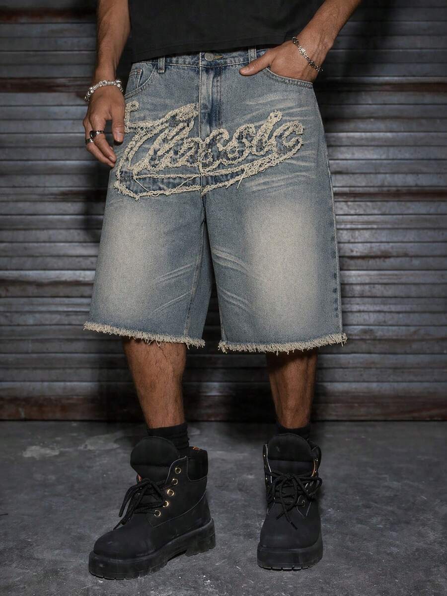 AXEPEAK Men's Black Washed Printed Shorts - Blue - View 1
