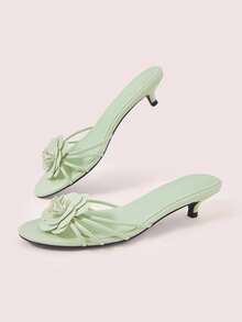 CUCCOO DOLLMOD Zapatillas de estilo francés elegantes, cómodas y versátiles para ir al trabajo, con tacón bajo, punta redonda, diseño de gatito y dama, punta abierta, para clima frío - Verde manzana - Ver 9