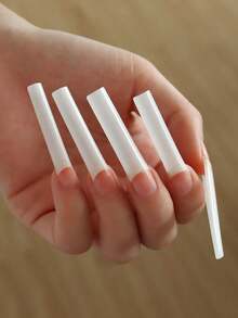 500Pcs Tube Shape Acrylic Resin Press On Self Adhesive Easy Apply DIY Natural Nude Color False Nail Tips Extensions For Home Salon Party Wedding Daily Life Nail Art Supplies - Apricot - View 3
