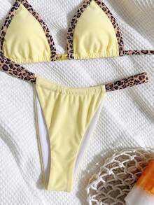 Elavelle Conjunto de bikini halter con estampado aleatorio para mujer, primavera/verano - Multicolor - Ver 7