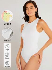 SHEIN BASICS 1pc Solid Bodysuit Summer Outfit For Women - White - View 9