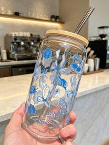 Butterfly & Seashell Decor Glass Straw Cup, Bottle Shaped Straw Cup, Matcha Straw Cup - Best Gift For Friends! - Multicolor - View 9