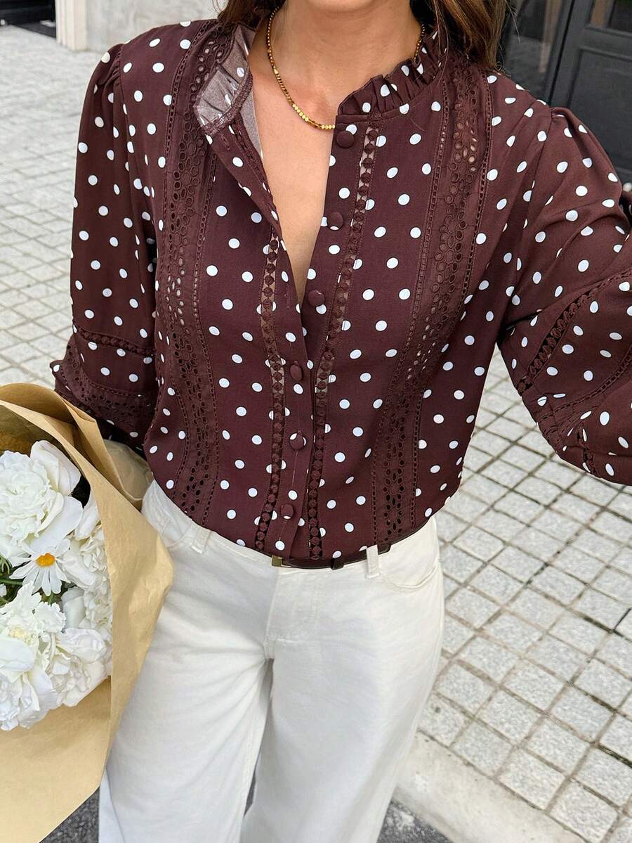 Serisse Áo blouse nữ phong cách thường ngày đi làm họa tiết chấm bi - Nhiều màu - Xem 1