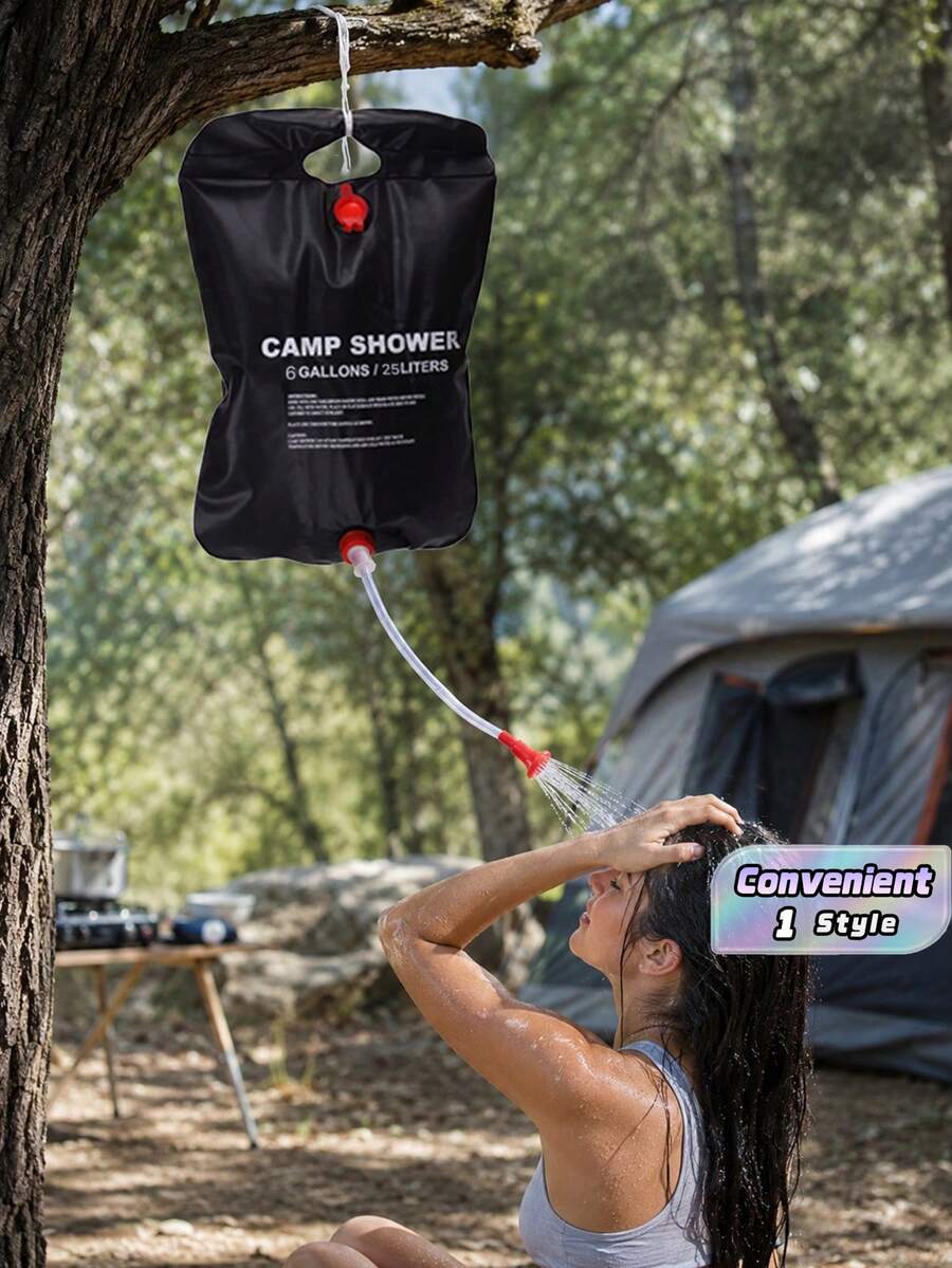 25L Solar Heating Waterproof Shower Bag For Camping, Outdoor Bathing, Washing And Showering, PVC - Black - View 1