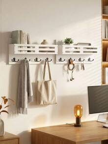 1pc Multi-Functional Wall-Mounted Storage Rack For Living Room, Multi-Layer Wall Hanging Home Organizer, Entryway Key Holder - White - View 8