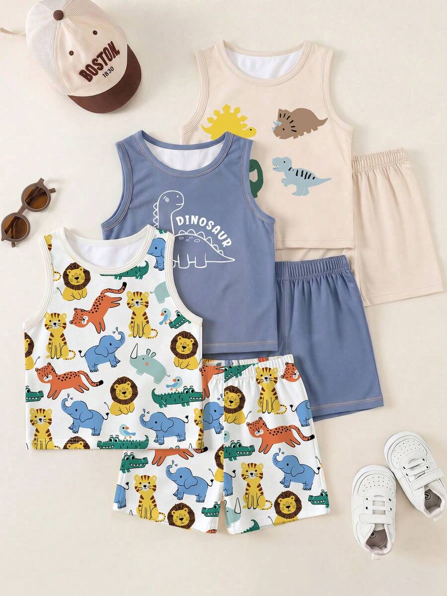 Conjunto de 3 piezas de camisetas sin mangas casuales, simples y cómodas para niños y jóvenes, adecuadas para primavera y verano - Multicolor - Ver 1