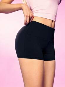 Mean Girls | SHEIN Women's Rhinestone Letter Waistband Base Shorts - Black - View 4