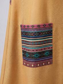Rusticease Vestido elegante de vacaciones con cuello redondo, bolsillos y estampado geométrico para tallas grandes - Amarillo - Ver 6