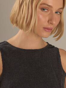 KÆRIA Hus Ruched Asym Tank Top - Textured Stretch - Grey Marle - Comfortable, Modern, Soft Touch, Effortless - Black - View 6