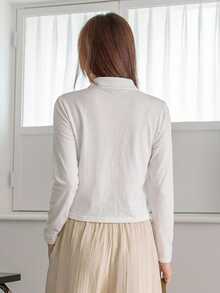 Dazy-Less Camiseta de manga larga de unicolor versátil y casual para primavera/otoño - Blanco - Ver 2