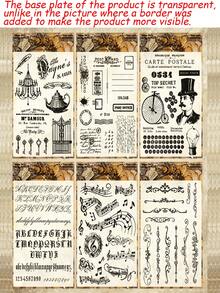 Handbook Transparent Silicone Stamp With Retro Background Base Stamp For DIY Decorative Handbooks, Rubber Stamp For Music Scores, Letters - 1set - View 2