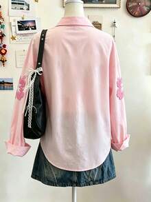 Lalippa 女款花卉刺繡落肩長袖單排扣休閒襯衫 - 彩色 - 查看 2