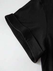 GlowEve CURVE 大尺碼春夏休閒通勤優雅舒適直筒短袖蝴蝶結印花洋裝 - 黑色 - 查看 6