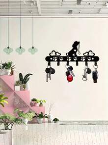 1pc Sturdy Iron Dog Shaped Wall Mounted Key Holder Multi Hook Rack Rustproof Black Cute Pet Pattern Organizer For Keys Coats Hats Towels Entryway Hallway Home Decor Gift Housewarming - Black - View 9