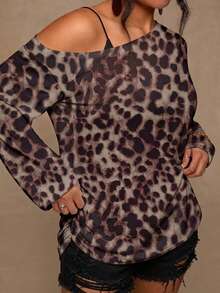 Freevana Asymmetrical Off-Shoulder Leopard Top With Side Ruching And Relaxed Silhouette, Boho Casual Piece - Multicolor - View 6
