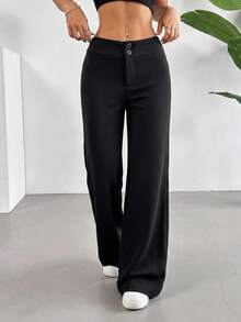 SHEIN EZwear 休閒百搭通勤黑色喇叭褲 - 黑色 - 查看 5
