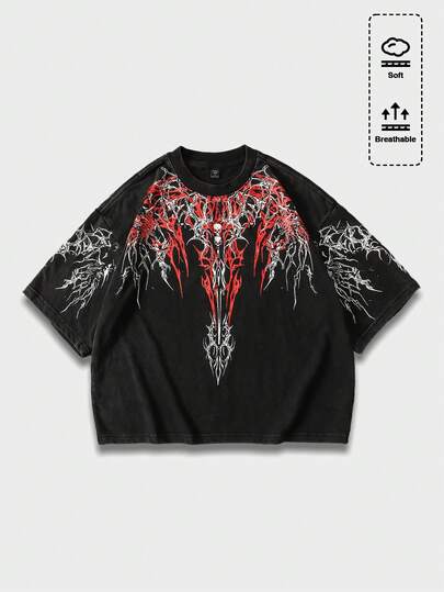 Street Life Camiseta casual de manga corta con estampado de calavera para hombre, estilo streetwear