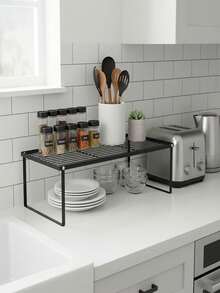 1pc Carbon Steel Countertop Storage Rack - Foldable Wardrobe Organizer, Polished Surface, Space-Saving, Suitable For Kitchen, Dining Room, Bar, Kitchen Tools And Small Items, Minimalist Design, Sturdy Structure, Fits Kitchen Cabinet - multicolor - View 3