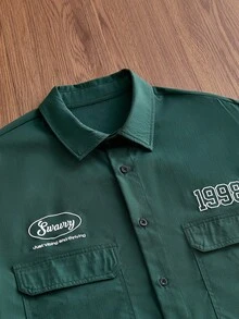 SWAVVY Men's Letter & Number Print Casual Versatile Daily Wear Shirt - Dark Green - View 3