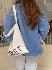 DAZY Jaket Denim Kasual Wanita Lengan Panjang Kancing Depan dengan Saku dan Hiasan Bulu Halus, Lapisan Termal - Medium Wash - View 4