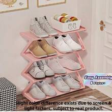 1pc 4-Tier Z-Shaped Plastic Shoe Rack, Freestanding Large Capacity Multi-Functional Storage Organizer, Tool-Free Easy Assembly, Stackable & Space Saving. Holds Shoes, Boots, Sundries; Perfect For Hallway, Wardrobe, Living Room, Bedroom & Dorm - Multicolor - View 2
