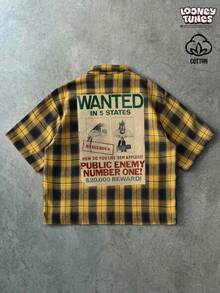 LOONEY TUNES X SHEIN PAVTROS 男士休闲时尚街头图案字母印花短袖衬衫，适合日常通勤和上学，夏季穿着 - 彩色 - 查看 2