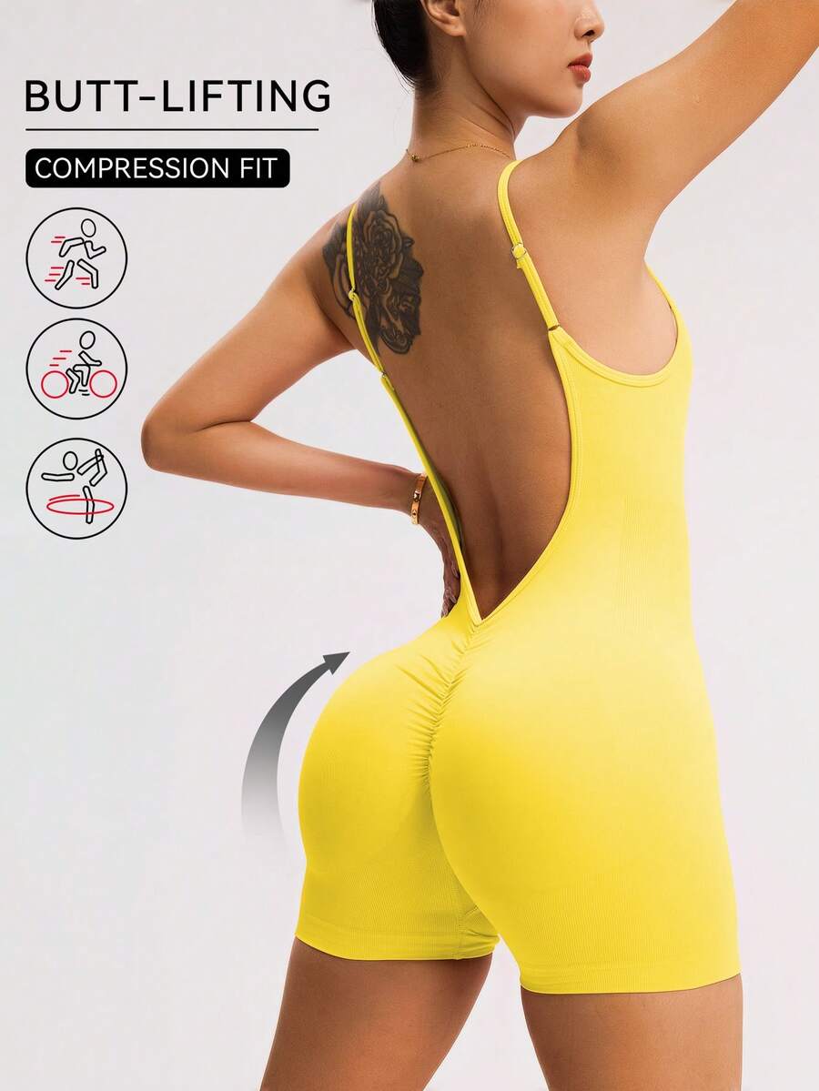 Easithlete Easithlete Solid Color Backless Camisole Sports Jumpsuit