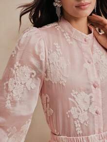 Anewsta Spring/Summer New Elegant Fashion Casual Vacation Date Outing Holiday Party Embroidered Floral Women 2-Piece Set - Baby Pink - View 5