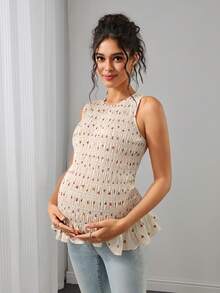 SHEIN Women's Printed Elegant Maternity Cute Camisole Tank Top Photoshoot White Summer - Multicolor - View 3