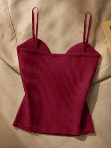 SHEIN Women's Solid Color Metal Decor Fashion Camisole Knit Top - Burgundy - View 2