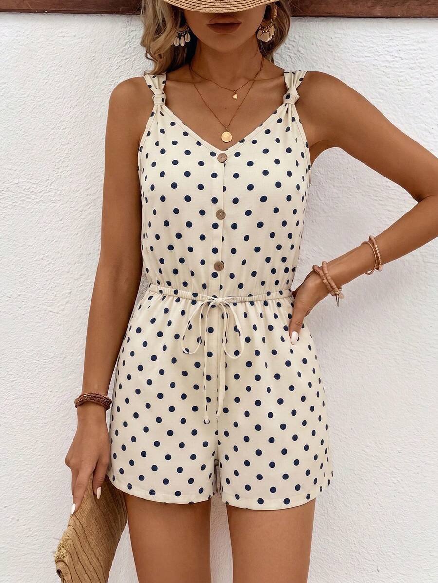 SHEIN Frenchy Polka Dot Vacation Jumpsuit With Spaghetti Straps, Beach, Cruise, Boho, Concert, Wedding. - Multicolor - View 1