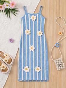 Young Girl Young Girl Young Girl Casual Fashion Knit Cami Dress, Suitable For Summer - Multicolor - View 5