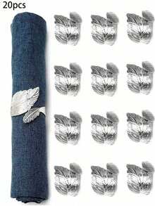 24Piece Leaf Shape Napkin Rings, Shiny Metal Napkin Rings For Dinner Table Decoration, Fashion Autumn Napkin Rings Bulk, Ideal For Christmas, Easter, Wedding, Party, Elegant Table Setting Gift Ideas - Silver - View 11