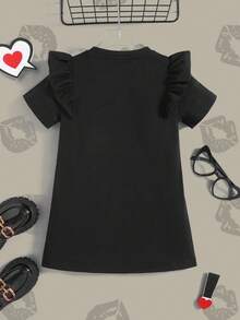 Betty Boop x SHEIN Young Girl Cartoon Figure And Letter Print Ruffle Trim Tee Dress - Black - View 2