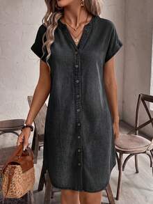 EMERY ROSE EMERY ROSE Vestido de mezclilla casual de verano con botones delanteros para mujer - Negro - Ver 3