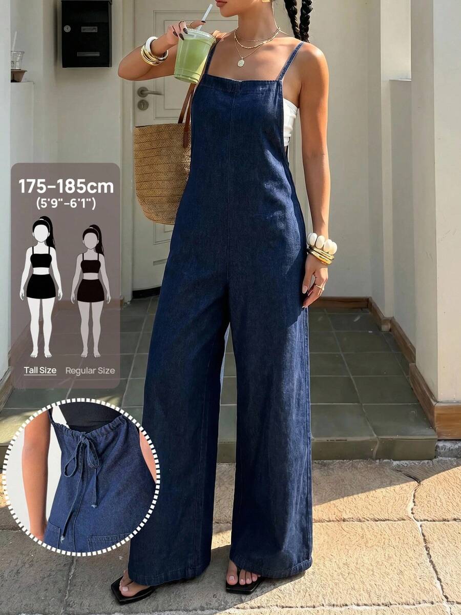 SHEIN Tall 女款休閒牛仔連身褲，適合度假穿著