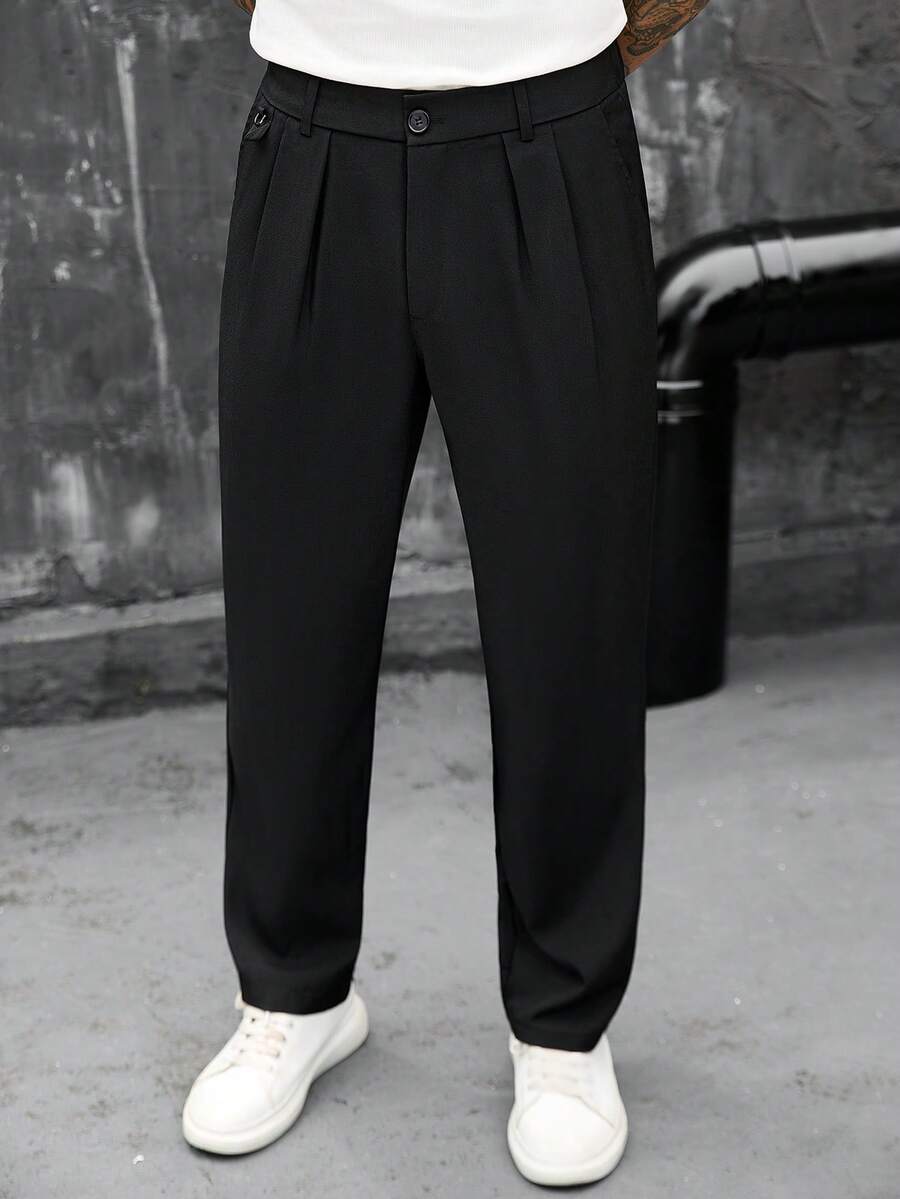 SLATEMANN Men's Solid Color Casual Versatile Daily Travel Long Pants With Pockets - Black - View 1