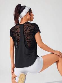 SHEIN Velisys 女款拼接幾何網格日常健身運動T恤 - 彩色 - 查看 3