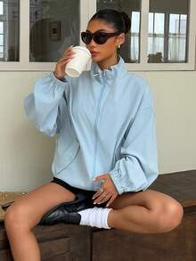Muchica Spring/Autumn Casual Versatile Blue Jacket - Blue - View 3