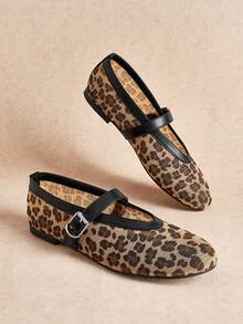 Rosivie Women's Casual Leopard Print Buckle Design Flat Loafers, Versatile For Daily Wear - Brown - View 5