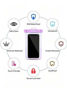 1pc Universal Waterproof Phone Pouch, Waterproof Phone Case, Compatible With IPhone 14/13/12/11 Pro Max/XS Plus, Fits Galaxy S22/S23 (Up To 7.0 Inches), 3D Dry Phone Bag - Purple - View 6
