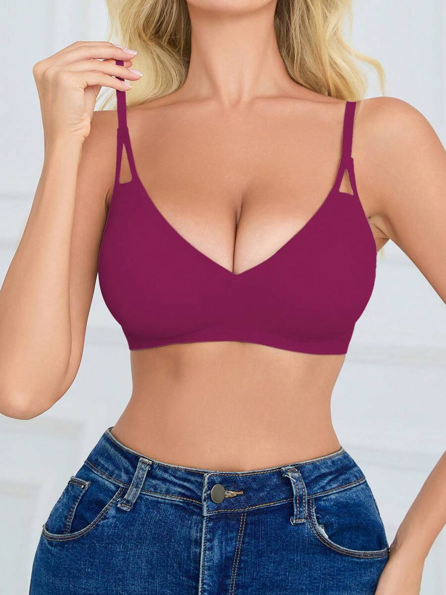 SHEIN 女款無縫內衣,1件裝 - 中紫紅色 - 查看 1