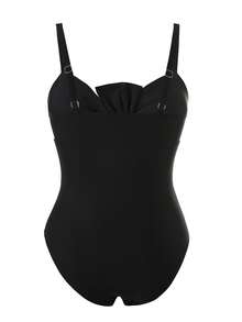 Swim Oasis OASIS Plus Size Vacation Swimwear Set, Black Print Sheer Cover-Up + Twist One-Piece Swimsuit 2 Pieces Set Beach Beige Summer Sexy Elegant - Black - View 2
