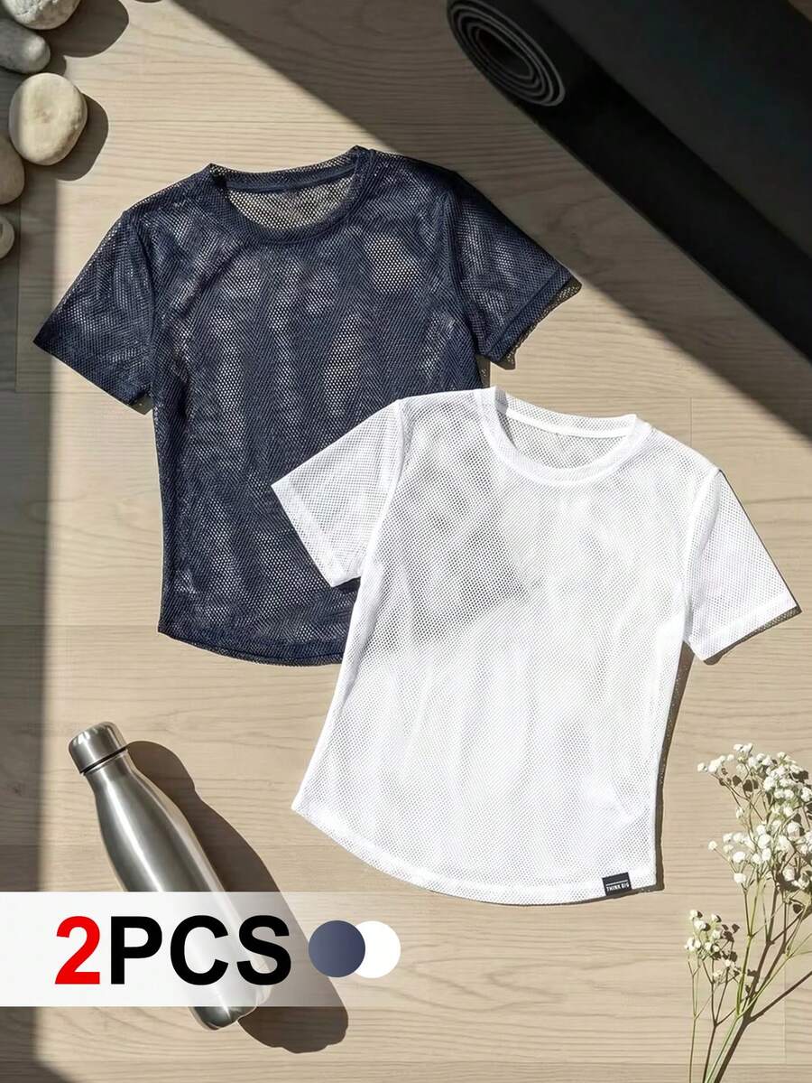 SHEIN Cheerettes Women's Solid Color Round Neck Short Sleeve Casual Fitness Sports T-Shirt - Multicolor - View 1