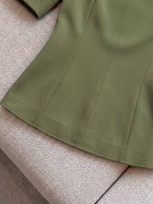 SHEIN Franclia 女款純色圓領休閒百搭日常穿著襯衫 - 軍綠色 - 查看 4