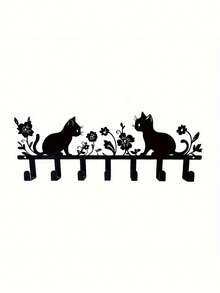 1 buah Gantungan Kunci Motif Kucing Lucu, Gantungan Dinding, Logam, Cat Mengkilap, Rak Kunci Dekoratif, Anti Karat, Kokoh, Hemat Ruang, Organizer untuk Ruang Tamu, Kamar Mandi, Ruang Ganti, Lorong, Hadiah untuk Pecinta Hewan Peliharaan, Teman, Keluarga - Hitam - View 3