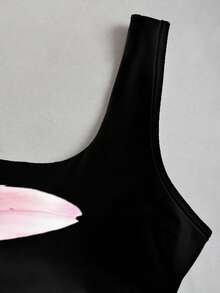 SHEIN Unity 女士性感极简风辣妹印花修身吊带背心 - 黑色 - 查看 3