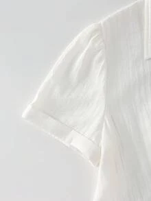 Franclia Minimalist Button-Up Waist-Cinching Short Sleeve Women's Blouse - White - View 5