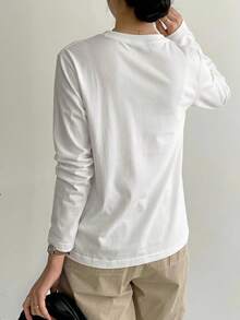 Dazy-Less Spring/Autumn Casual Versatile Solid Color Long Sleeve T-Shirt - White - View 2